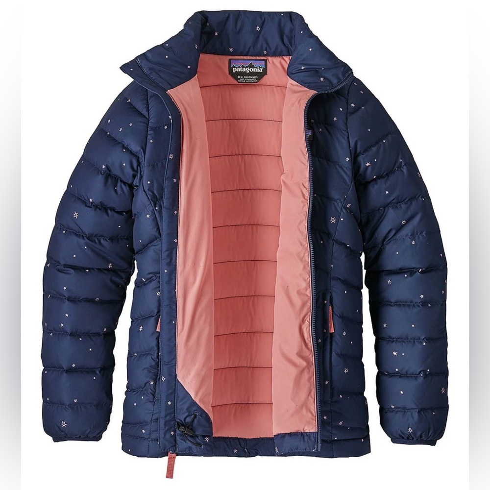 Patagonia Girls Down Jacket XXL 16-18 Great Conditions,navy w pink stars,Minty!!